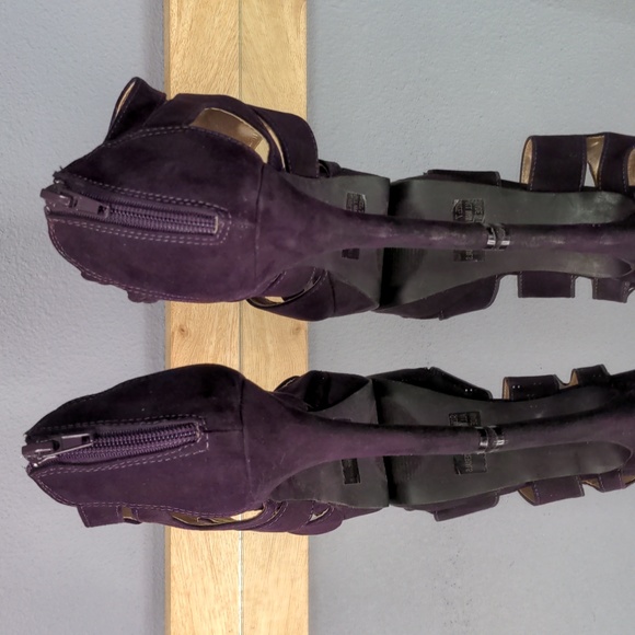 sz 7 purple strappy cut out peep toe platform heels pumps Qupid fabric heel zip - Picture 4 of 11